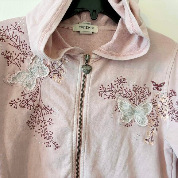 Vertigo Paris Dusty Pink Embroidered Hoodie Women Top M Cotton - Picture 5 of 9